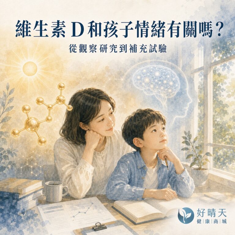 維生素 D 與兒童情緒研究文章封面，呈現親子、日光與研究線索。