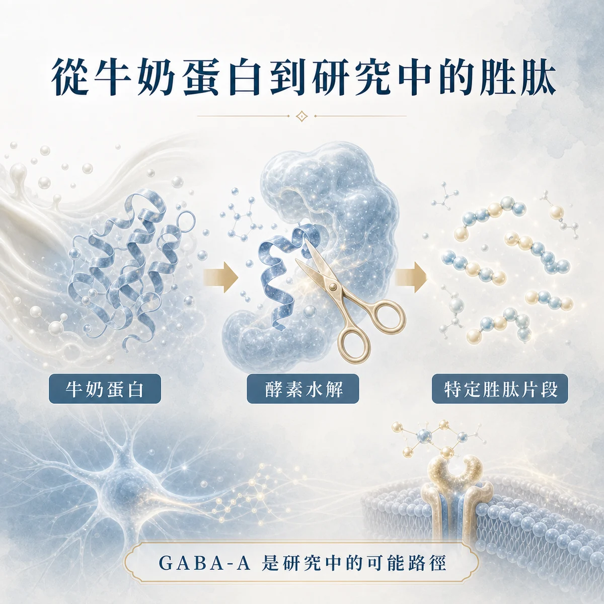 牛奶蛋白經酵素水解形成特定胜肽片段,GABA-A 是研究中的可能路徑