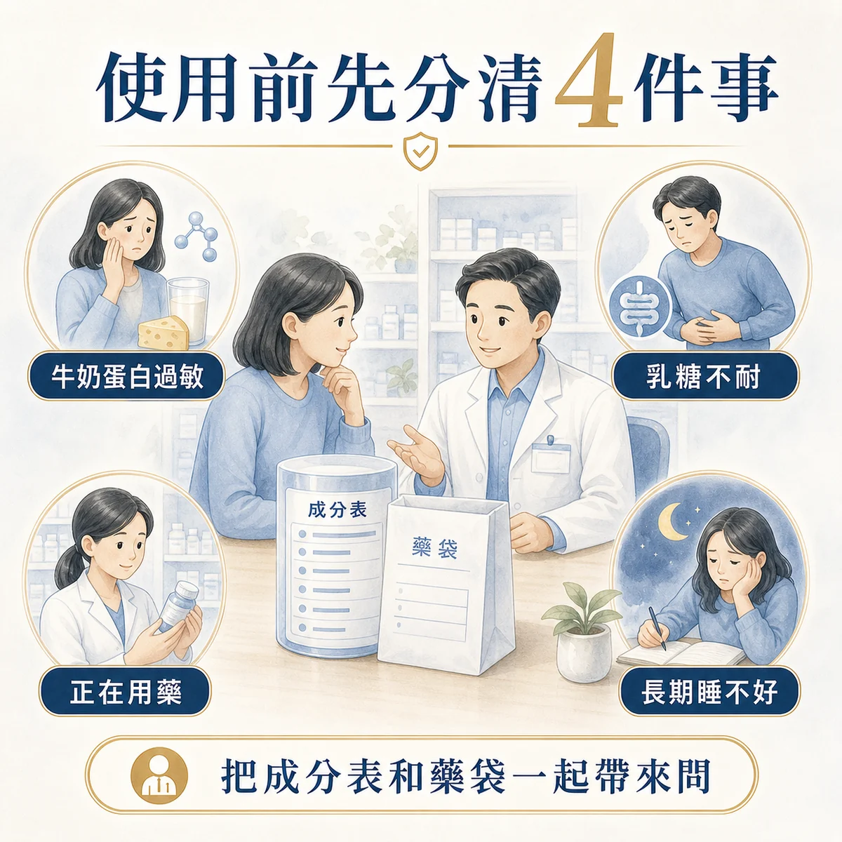 使用牛奶胜肽前先分清牛奶蛋白過敏、乳糖不耐、正在用藥與長期睡不好