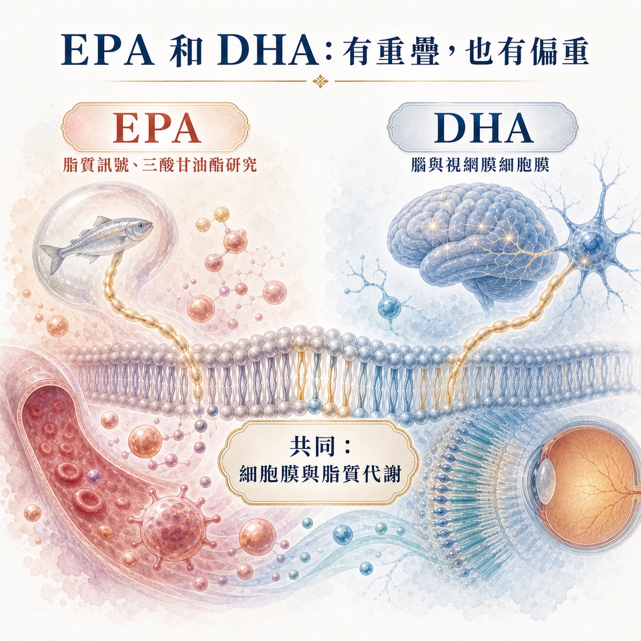 EPA 與 DHA 在細胞膜、脂質代謝、腦與視網膜研究的角色