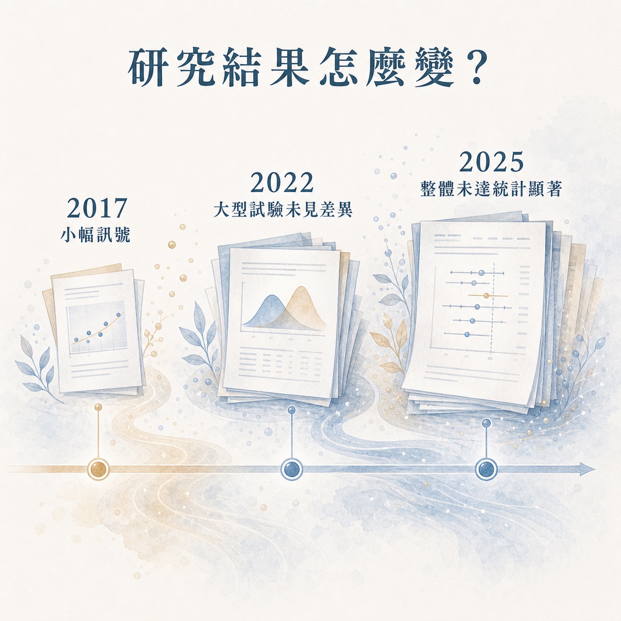 2017、2022 與 2025 年維生素 D 呼吸道感染研究結果比較