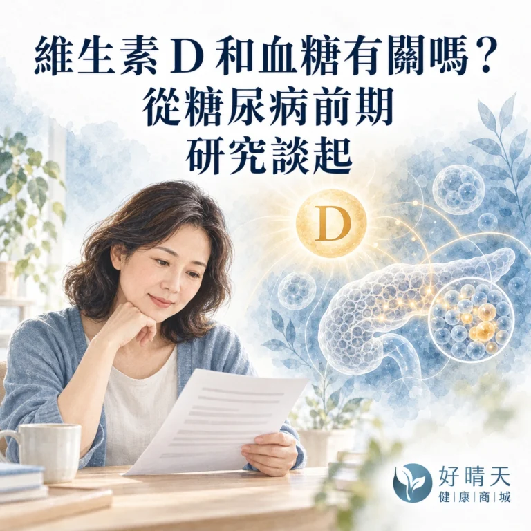維生素 D 和血糖有關嗎?從糖尿病前期研究談起:女性閱讀報告,搭配胰臟細胞示意與好晴天健康商城標誌